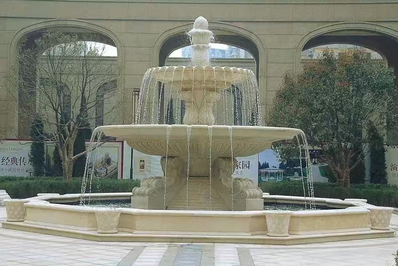 许昌 黄金麻花岗岩异型加工——户外庭院石雕流水喷泉