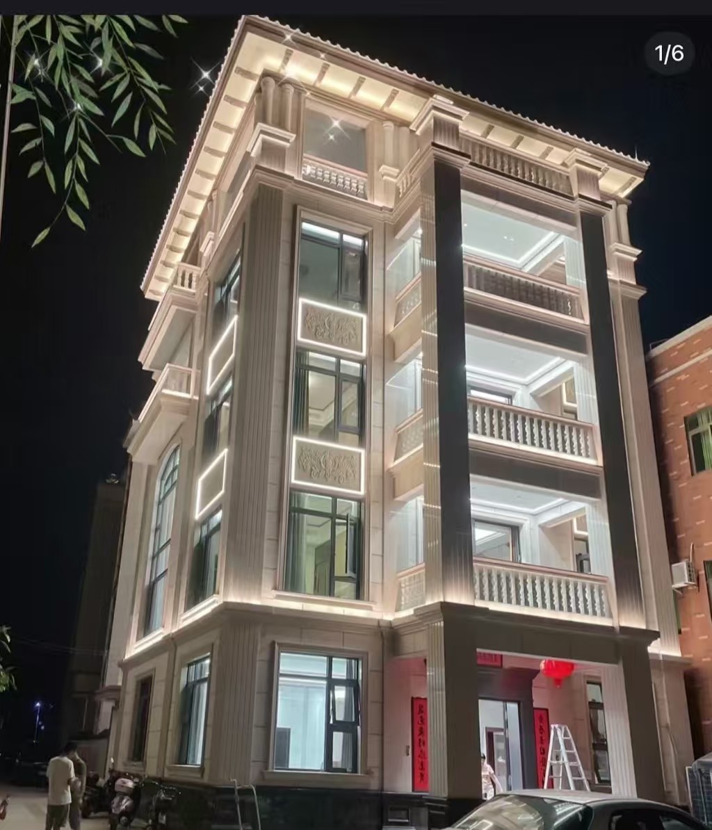 许昌 芝麻白花岗岩别墅外墙夜间效果