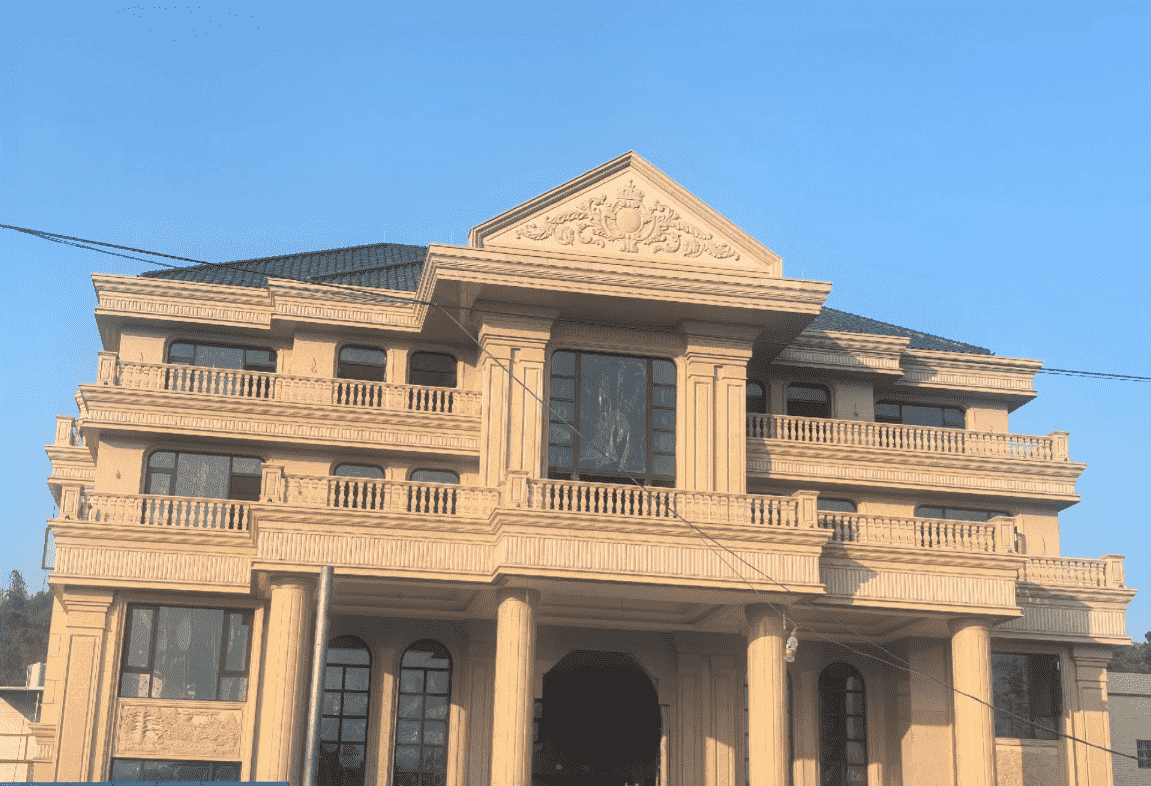 许昌黄金麻别墅外墙干挂石材效果示例