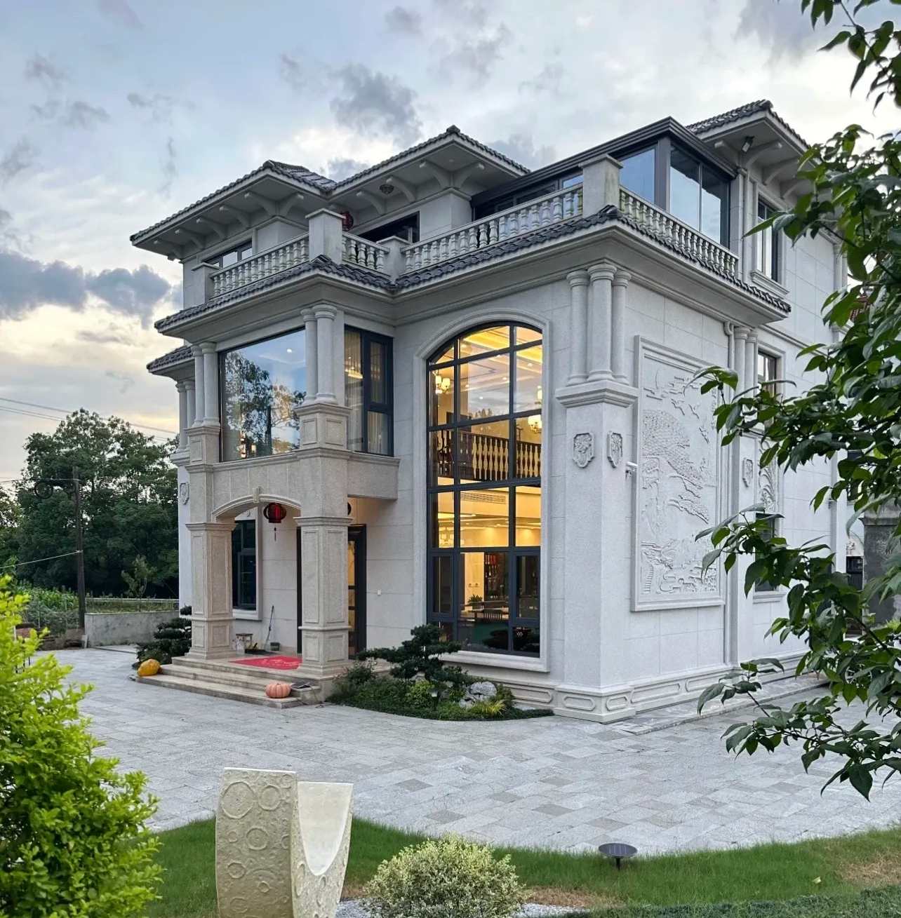 许昌 白麻花岗岩私人别墅干挂石材豪华定制